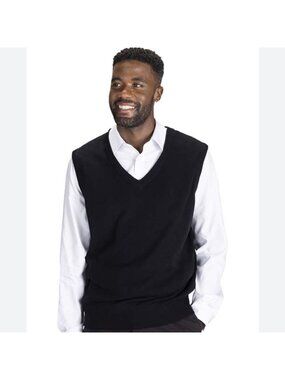 Edward's Sweater Vest Men's Large Black V Neck Polyester Classic Preppy Workwear